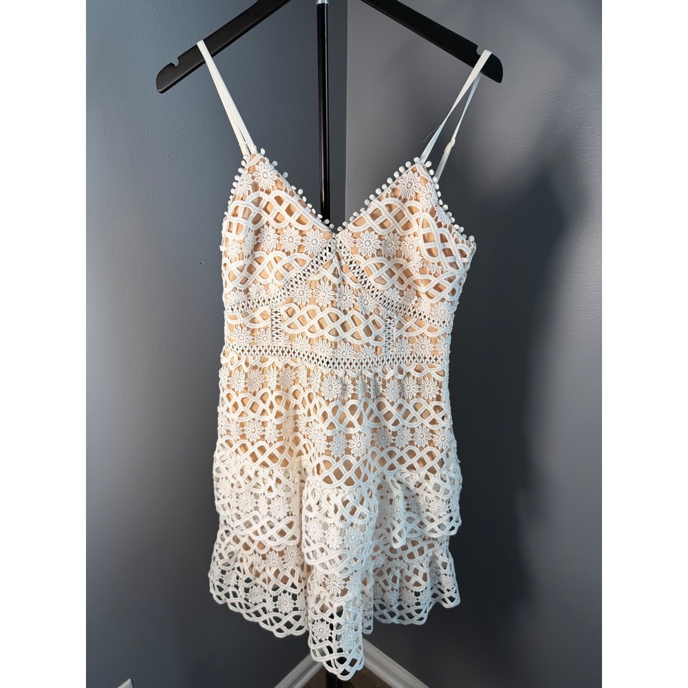 LulusBeauty and lace Crochet Mini Dress Women S White Boho Tiered Ruffle Y2K